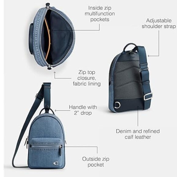 Coach DENIM CROSSBODY Charter Pack SPORTY HANDS FREE DESIGNER BAG NEW main image 8
